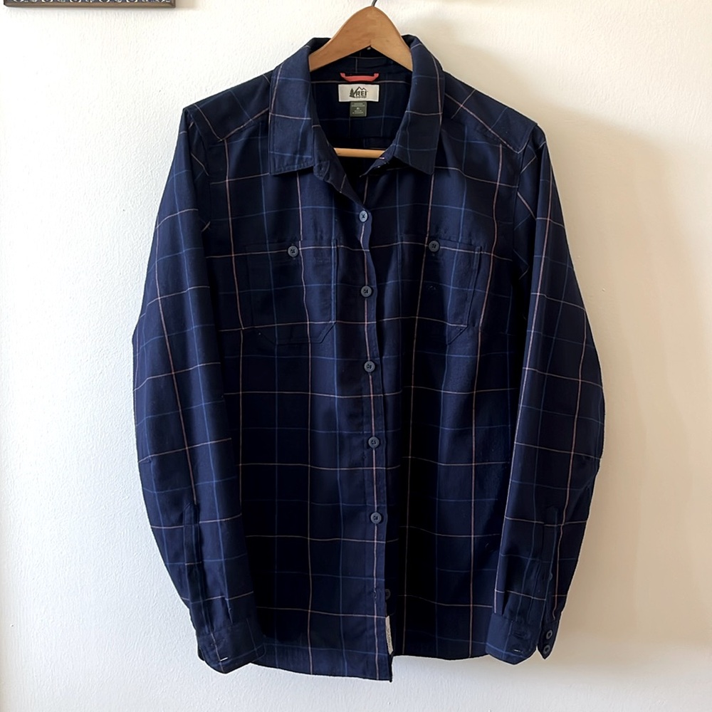 REI Women’s Plaid Long Sleeves Shirt Dark Blue Size XL